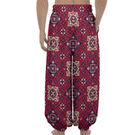 Red Boho Flower Pattern Print Lantern Pants