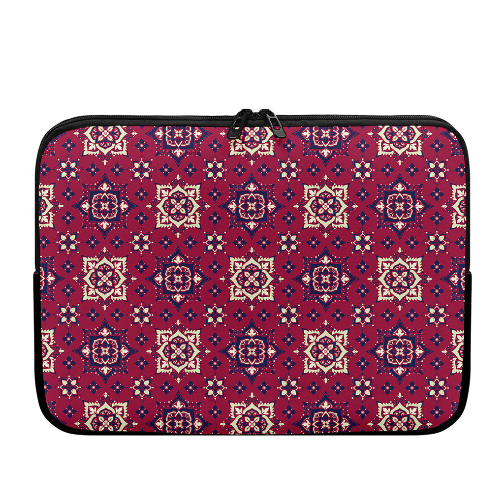 Red Boho Flower Pattern Print Laptop Sleeve
