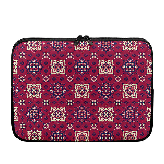 Red Boho Flower Pattern Print Laptop Sleeve
