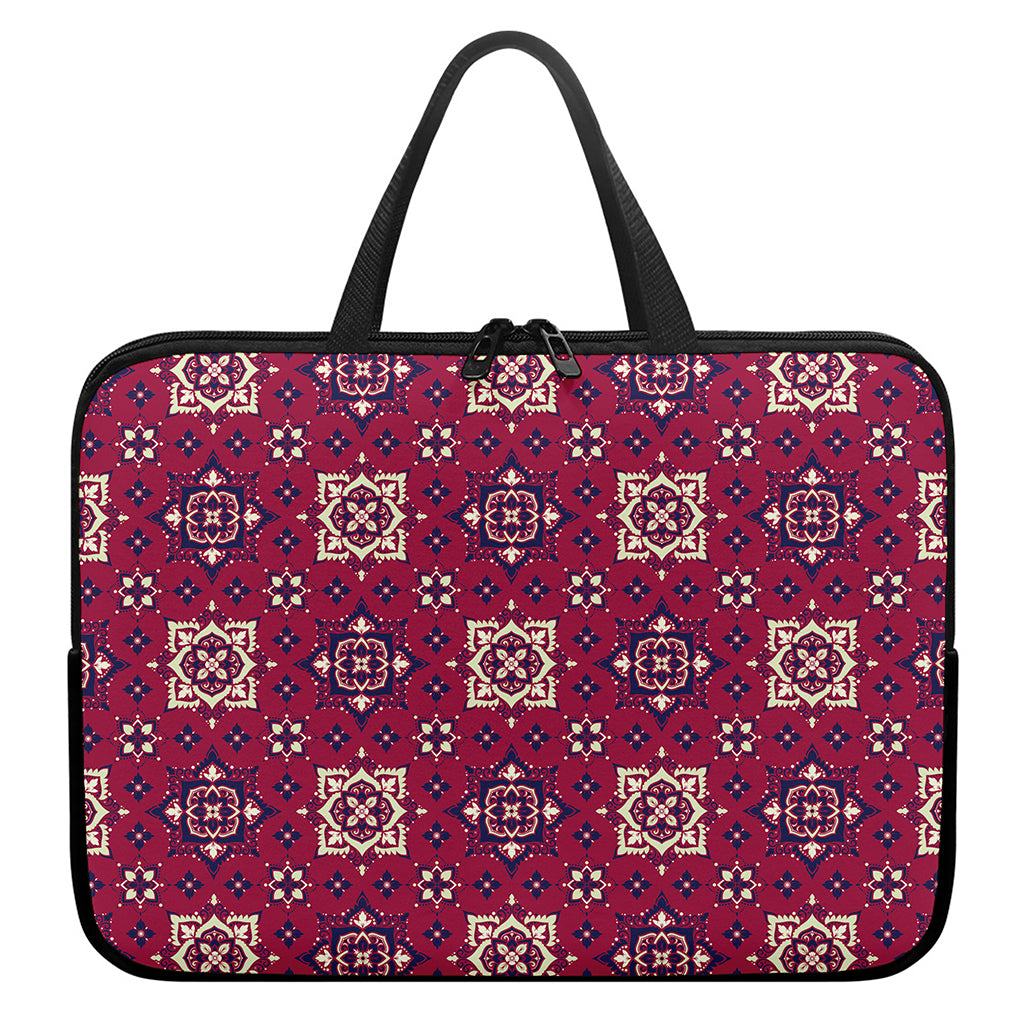 Red Boho Flower Pattern Print Laptop Sleeve With Handle