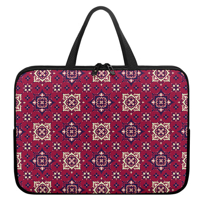 Red Boho Flower Pattern Print Laptop Sleeve With Handle