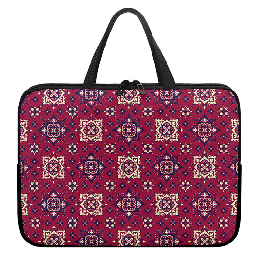 Red Boho Flower Pattern Print Laptop Sleeve With Handle