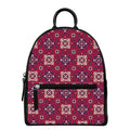 Red Boho Flower Pattern Print Leather Backpack