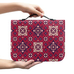 Red Boho Flower Pattern Print Leather Bible Cover