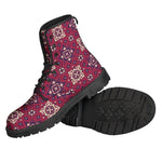 Red Boho Flower Pattern Print Backpack