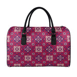 Red Boho Flower Pattern Print Leather Duffle Bag
