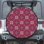 Red Boho Flower Pattern Print Leather Spare Tire Cover