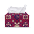 Red Boho Flower Pattern Print Leather Tissue Box Cover