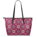 Red Boho Flower Pattern Print Leather Tote Bag With Zipper