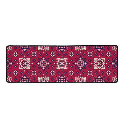 Red Boho Flower Pattern Print Long Kitchen Mat