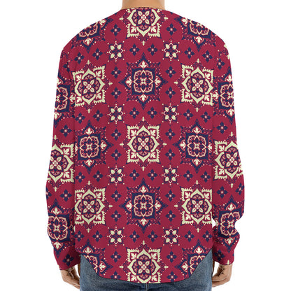 Red Boho Flower Pattern Print Long Sleeve Baseball Jersey