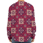 Red Boho Flower Pattern Print Long Sleeve Baseball Jersey