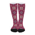 Red Boho Flower Pattern Print Long Socks