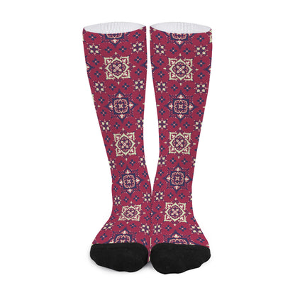 Red Boho Flower Pattern Print Long Socks