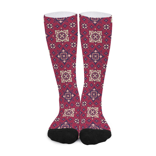 Red Boho Flower Pattern Print Long Socks