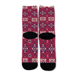 Red Boho Flower Pattern Print Long Socks