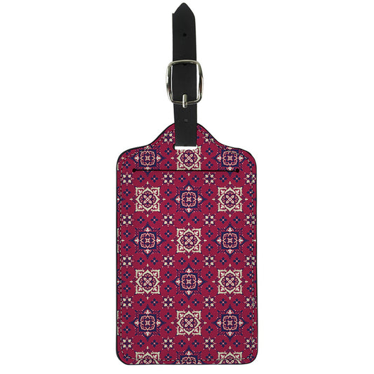 Red Boho Flower Pattern Print Luggage Tag