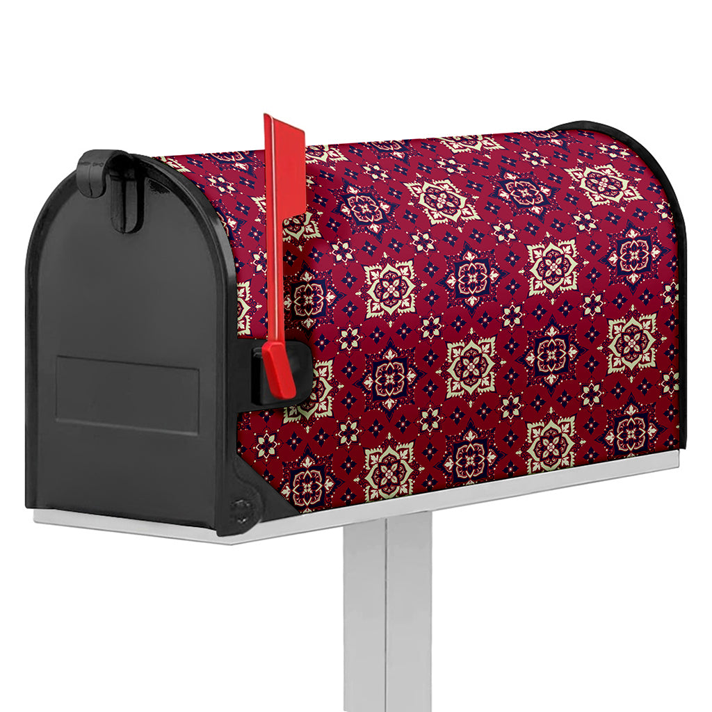 Red Boho Flower Pattern Print Mailbox Cover