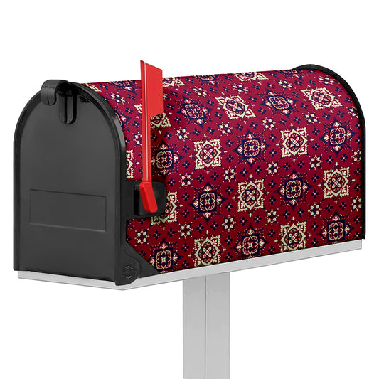 Red Boho Flower Pattern Print Mailbox Cover