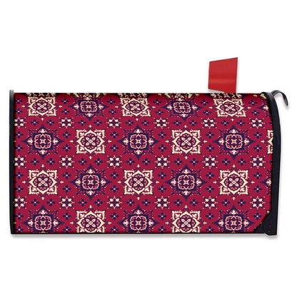 Red Boho Flower Pattern Print Mailbox Cover