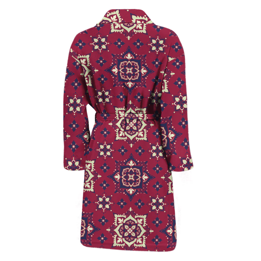 Red Boho Flower Pattern Print Men's Bathrobe