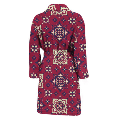 Red Boho Flower Pattern Print Men's Bathrobe