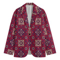 Red Boho Flower Pattern Print Men's Blazer