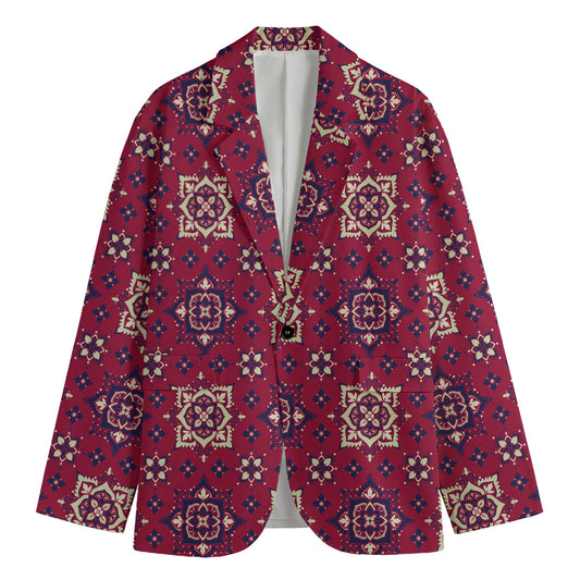 Red Boho Flower Pattern Print Men's Blazer