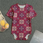 Red Boho Flower Pattern Print Men's Bodysuit