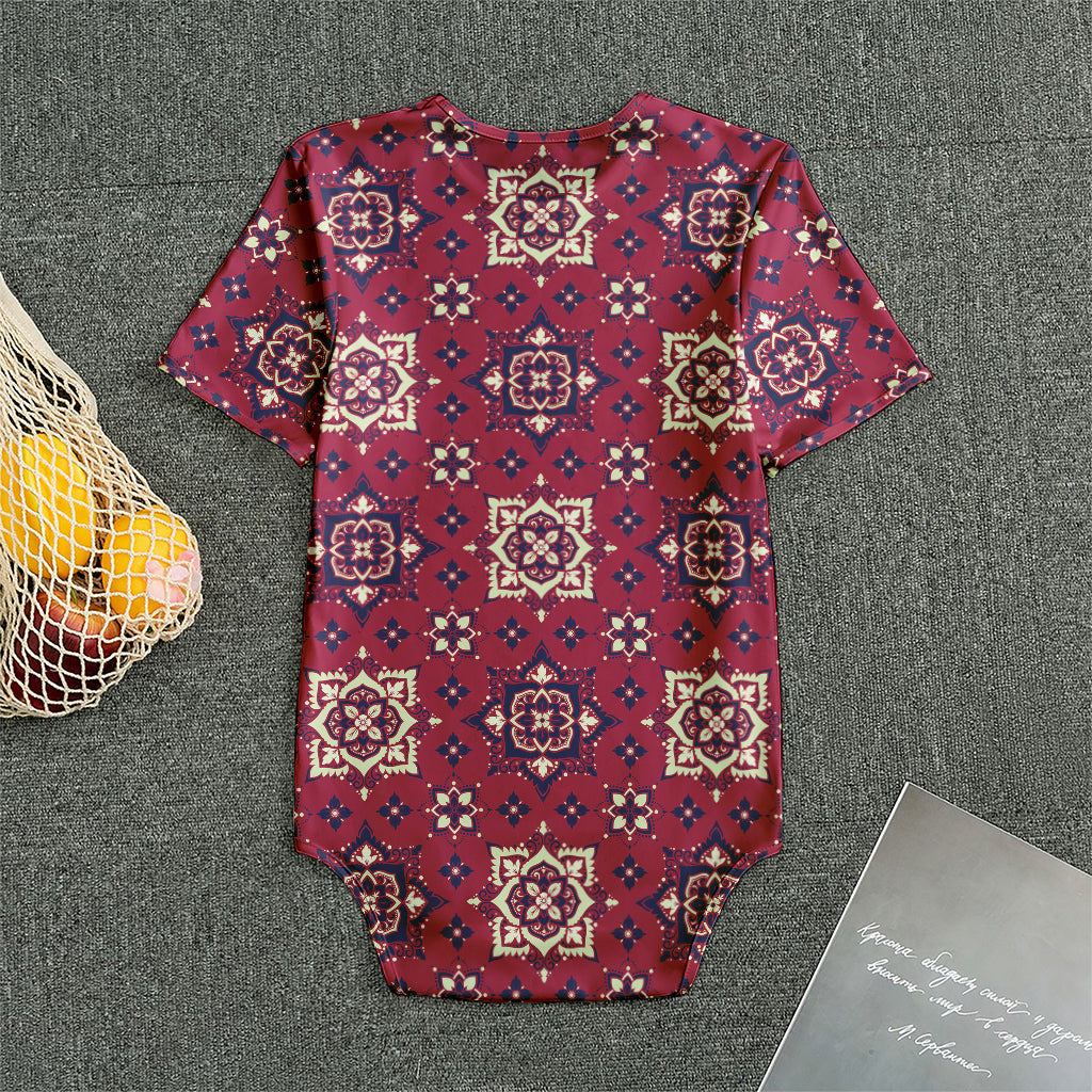 Red Boho Flower Pattern Print Men's Bodysuit