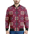 Red Boho Flower Pattern Print Men's Bomber Jacket