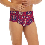 Red Boho Flower Pattern Print Men's Briefs