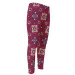 Red Boho Flower Pattern Print Men's Compression Pants