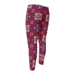 Red Boho Flower Pattern Print Men's Compression Pants