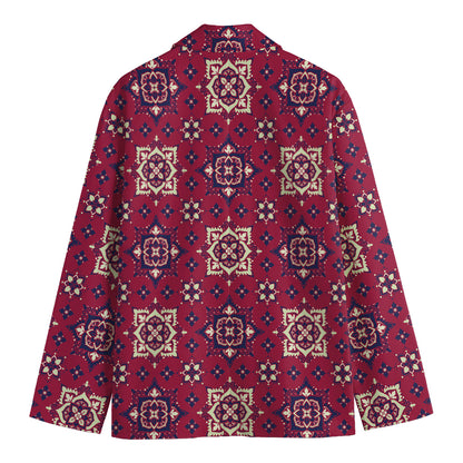 Red Boho Flower Pattern Print Men's Cotton Blazer