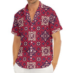 Red Boho Flower Pattern Print Men's Deep V-Neck Shirt