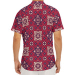 Red Boho Flower Pattern Print Men's Deep V-Neck Shirt