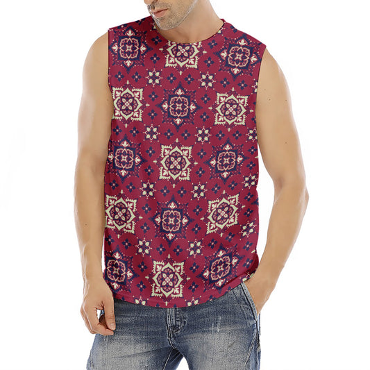 Red Boho Flower Pattern Print Men's Fitness Tank Top
