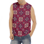 Red Boho Flower Pattern Print Men's Fitness Tank Top