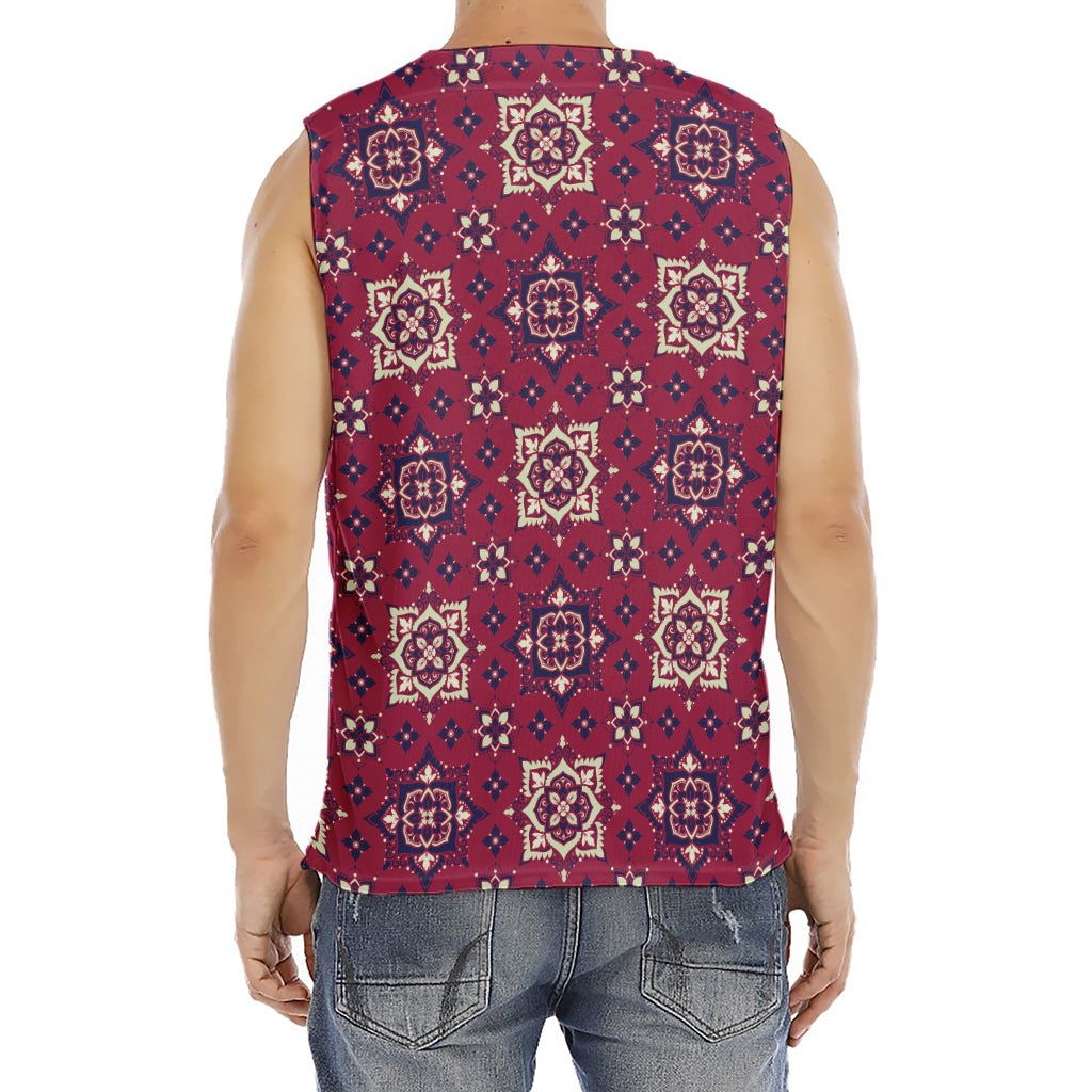 Red Boho Flower Pattern Print Men's Fitness Tank Top