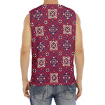 Red Boho Flower Pattern Print Men's Fitness Tank Top