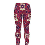 Red Boho Flower Pattern Print Men's leggings