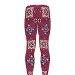 Red Boho Flower Pattern Print Men's leggings