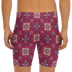 Red Boho Flower Pattern Print Men's Long Boxer Briefs