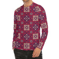 Red Boho Flower Pattern Print Men's Long Sleeve Rash Guard