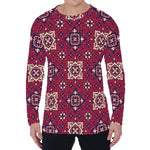 Red Boho Flower Pattern Print Men's Long Sleeve T-Shirt