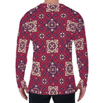 Red Boho Flower Pattern Print Men's Long Sleeve T-Shirt