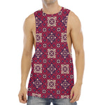 Red Boho Flower Pattern Print Men's Muscle Tank Top