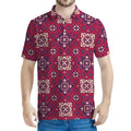 Red Boho Flower Pattern Print Men's Polo Shirt
