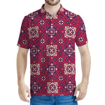 Red Boho Flower Pattern Print Men's Polo Shirt